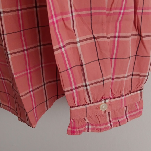 Loft Plaid Ruffle Mock Neck Button Front Shirt #1651 - Picture 4 of 8